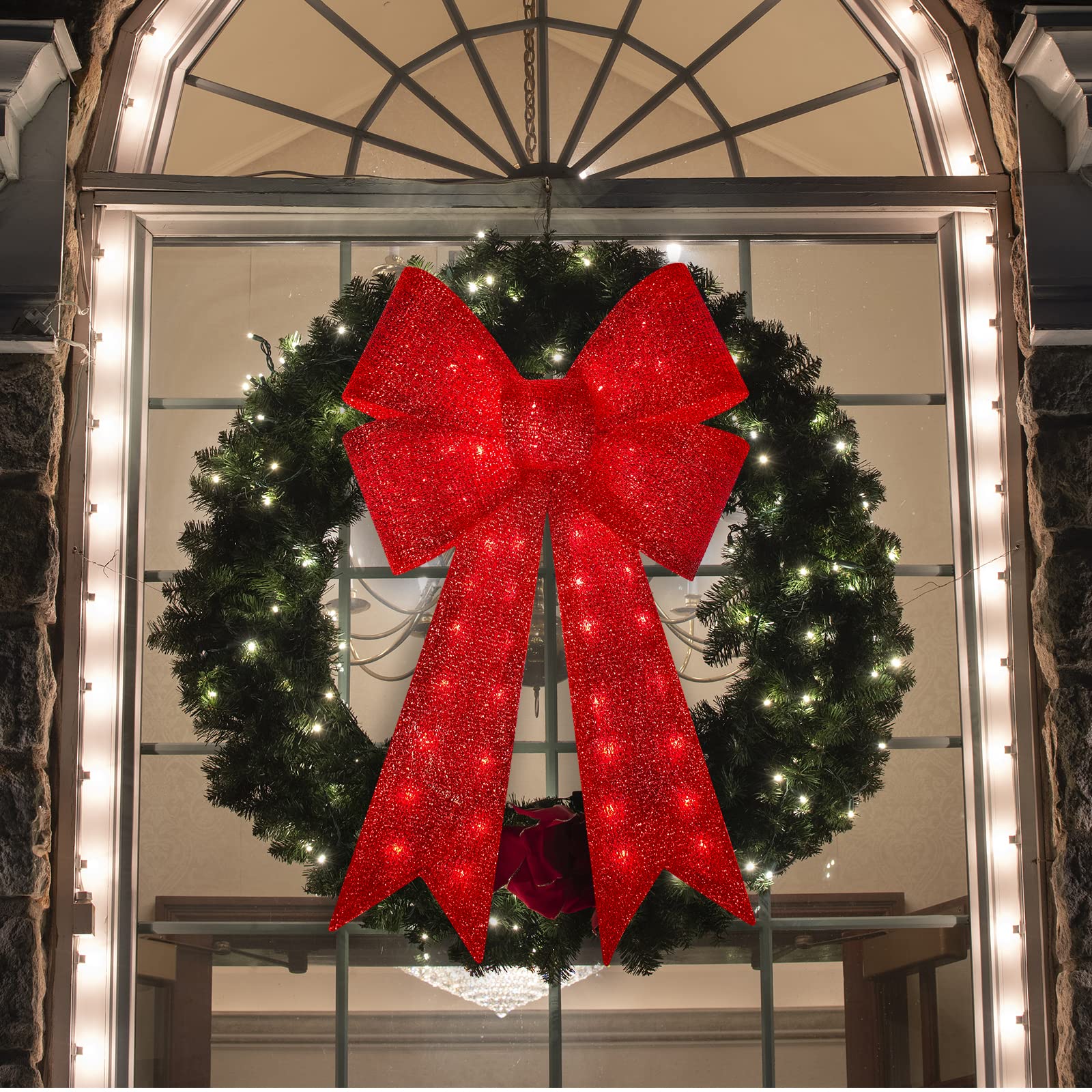 Amazon.co.jp: GLOWNOVA 40インチ 99LED クリスマスリースリボン 感謝